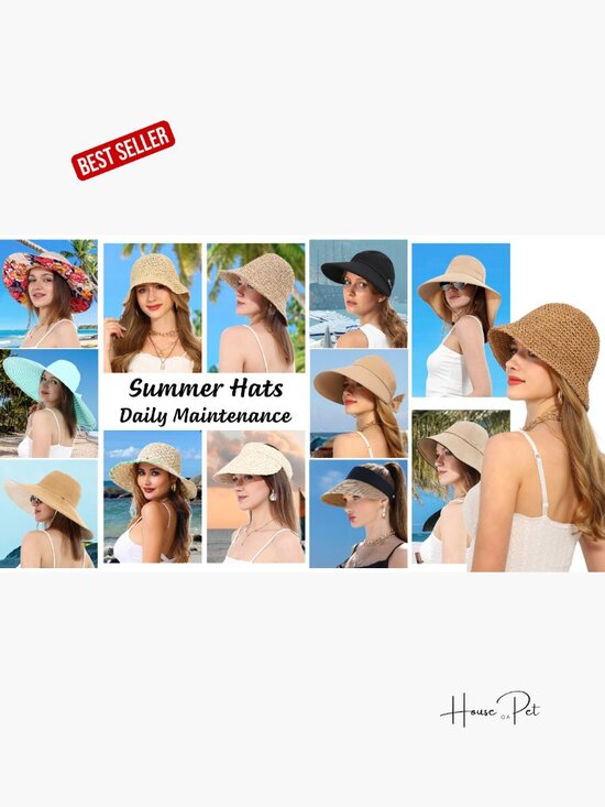 Handmade Crochet Straw Bucket Hat UPF 50+ Sun Protection Foldable Travel Cap main image 4
